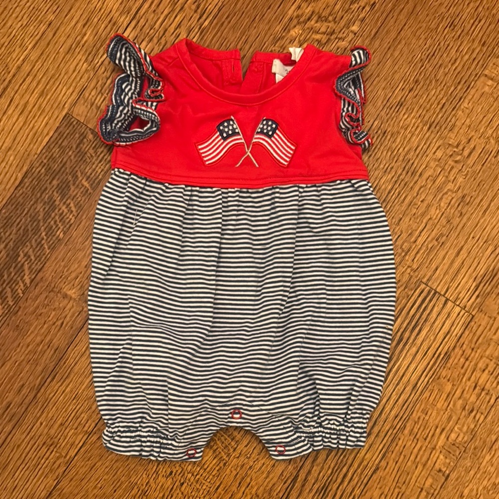 Red and Blue Striped Baby Romper
